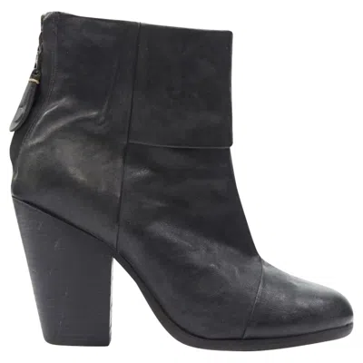 Rag & Bone Leather Round Toe Chunky Stacked Heel Western Ankle Boot In Black