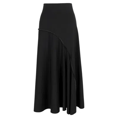 The Row Chouli Paneled Stretch-crepe Midi Skirt In Black Viscose In Black