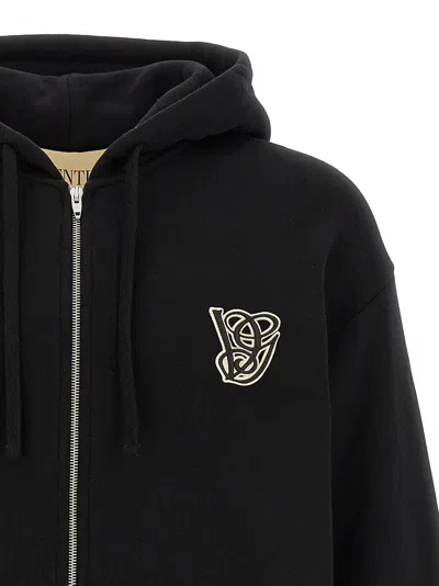 Valentino Logoed Cotton Hoodie Kangaroo Pockets In Black