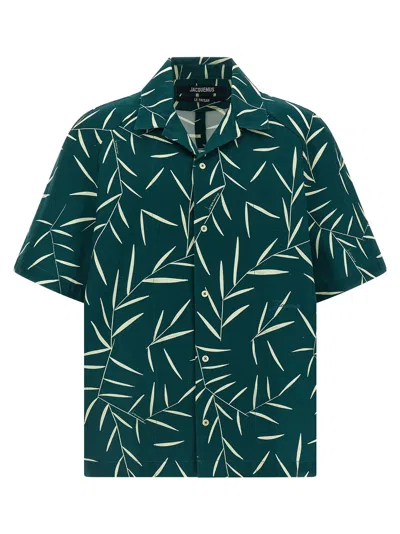 Jacquemus Fonccio Camp-collar Printed Cotton-twill Shirt In Green