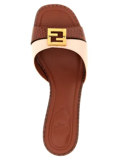 Fendi Ffold Buckle Kitten Heel Open Toe In Multi