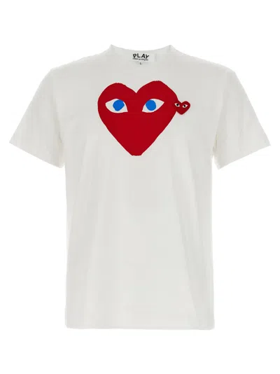 Comme Des Garçons Play Printed T Shirt And Logo Patch In White