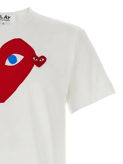 Comme Des Garçons Play Printed T Shirt And Logo Patch In White