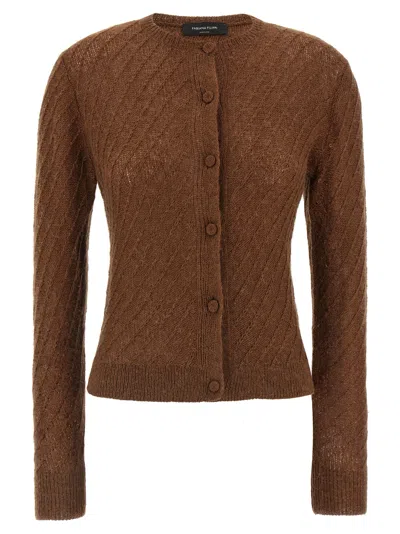 Fabiana Filippi Sequin Crochet Knit Cardigan In Brown