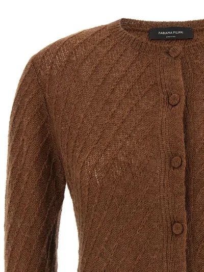 Fabiana Filippi Sequin Crochet Knit Cardigan In Brown