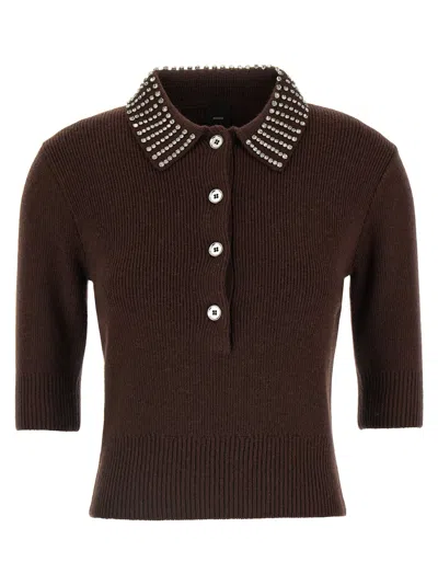 Pinko Emilia Blend Sweater With Rhinestones In Brown