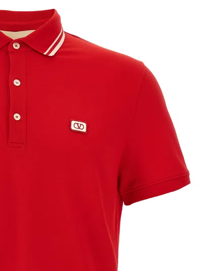Valentino Vlogo Patch Cotton Piqué Polo Shirt In Red