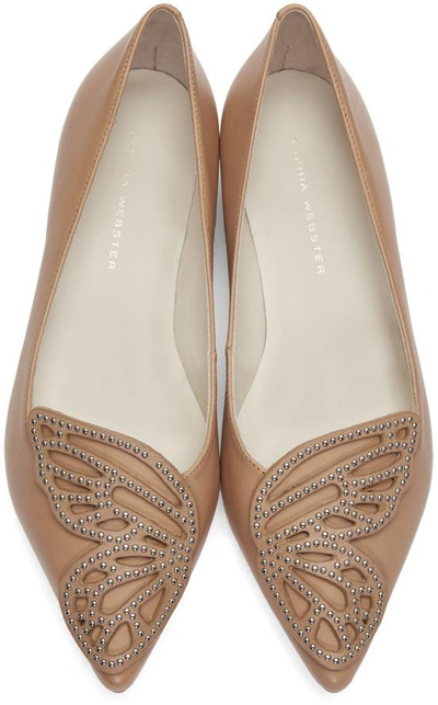 Shop Sophia Webster Tan Bibi Stud Butterfly Flats