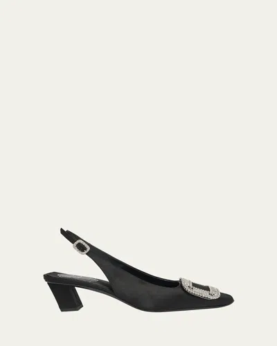 Roger Vivier Belle Vivier Crystal Buckle Slingback Pumps In Black