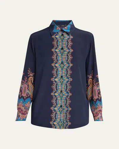 Etro Paisley-print Silk Shirt In Blue