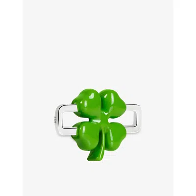Poubel Mens Clover Sterling-silver And Enamel Charm In Silver