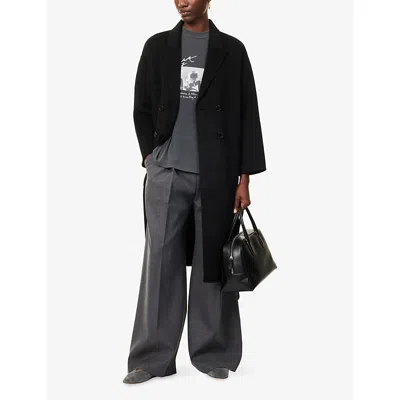 Anine Bing Double-breasted Long Coat With Notched Lapel In Black