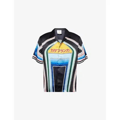 Casablanca Mountain Graphic Silk Shirt With Elastic Waistband In Multi