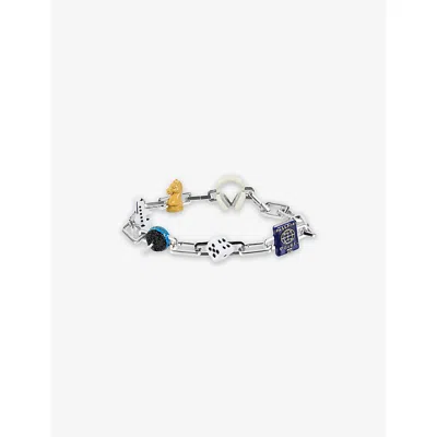 Poubel Mens Tax-optimiser Set Rhodium-plated Sterling-silver Charm Bracelet In Silver