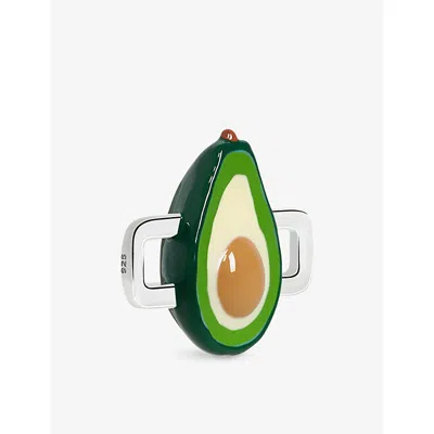 Poubel Mens Avocado Sterling-silver And Enamel Charm In Silver