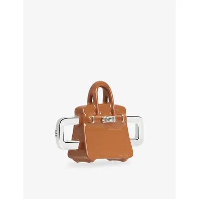 Poubel Mens Handbag Sterling-silver And Enamel Charm In Silver