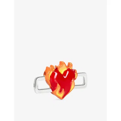 Poubel Mens Heart On Fire Sterling-silver And Enamel Charm In Silver