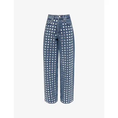 Rag & Bone Shea High Rise Relaxed Straight Jeans In Kingston Stud In Blue