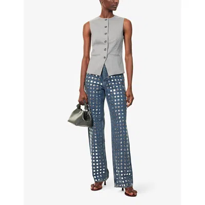 Rag & Bone Shea High Rise Relaxed Straight Jeans In Kingston Stud In Blue