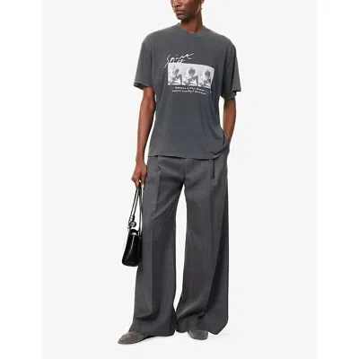Anine Bing Womens Washed Black Ashton Graphic-print Cotton-jersey T-shirt In Gray
