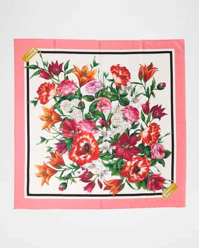 Dolce & Gabbana Silk Twill Floral Print Scarf In Pink