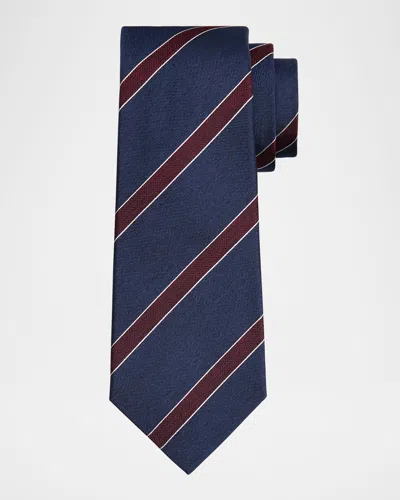 Kiton Men's Silk Micro-herringbone Stripe Seven-fold Tie