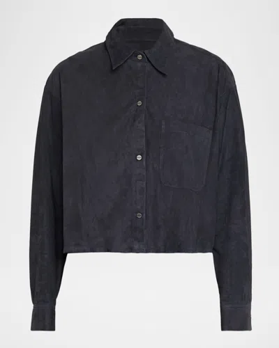 Twp Little Big Joe Suede Button-front Shirt In Blue