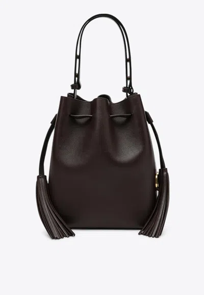 Valentino Borsa A Secchiello Vlogo Signature In Pelle Cioccolato  Donna In Brown