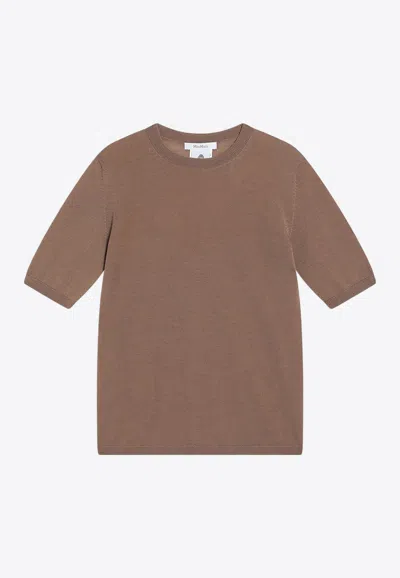 Max Mara Hazelnut-coloured Crew Neck Sweater In Wool In Brown