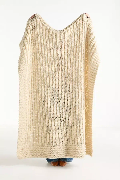 Anthropologie Chunky Wool Blend Throw Blanket In Neutral