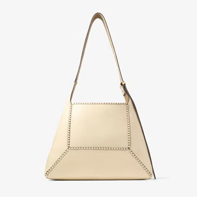 Jimmy Choo Diamond Hobo M Buttermilk Elaphe Printed Leather Shoulder Bag With Biker Leather Topstitc In Gold