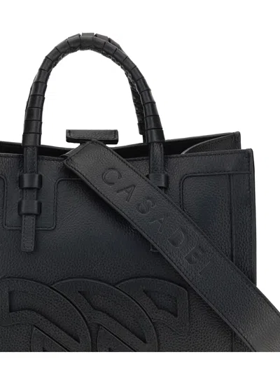Casadei Love Leather Tote Strap Logo Embellished In Black