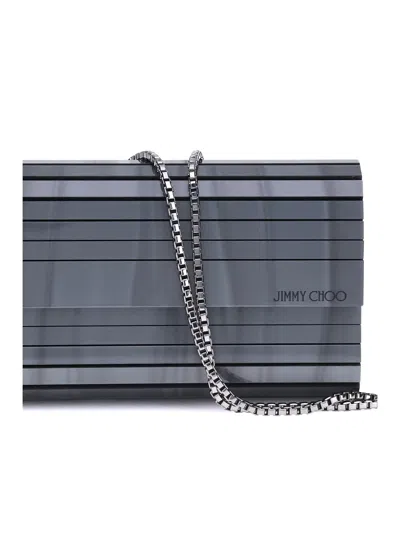 Jimmy Choo Linear Structure Clutch Bag In Gray