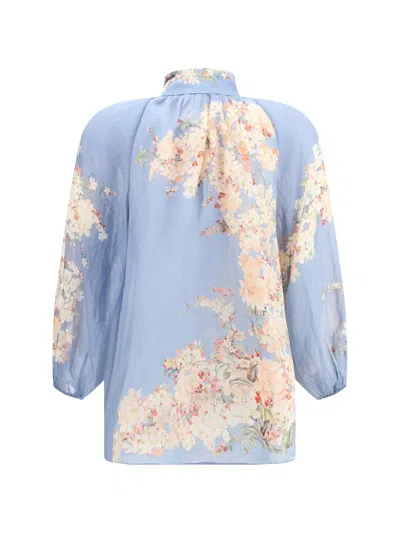 Zimmermann Cascadian Billowed Ramie Shirt In Blue