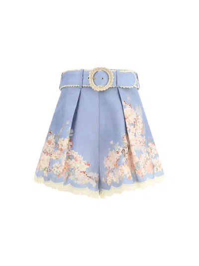 Zimmermann Printed Linen Cascadian Shorts In Blue