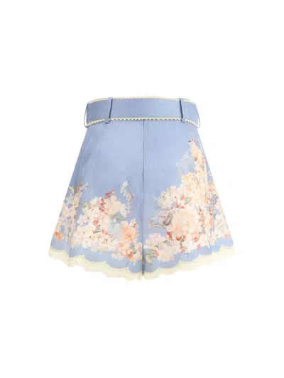 Zimmermann Printed Linen Cascadian Shorts In Blue