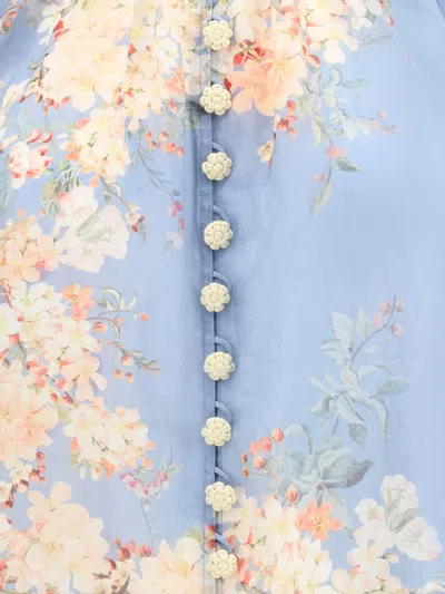 Zimmermann Cascadian Billowed Ramie Shirt In Blue