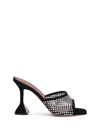 Amina Muaddi Black Lupita Net Mules With Crystals In Black