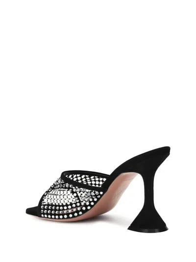 Amina Muaddi Black Lupita Net Mules With Crystals In Black