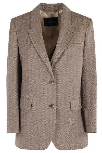 Seventy Herringbone Pattern Jacket With Top Breast Pocket In Brown