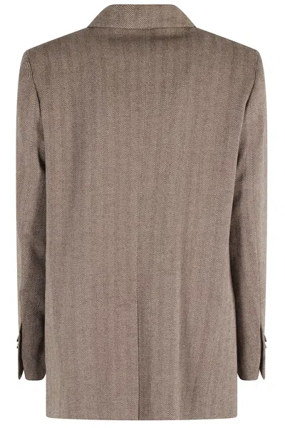 Seventy Herringbone Pattern Jacket With Top Breast Pocket In Brown