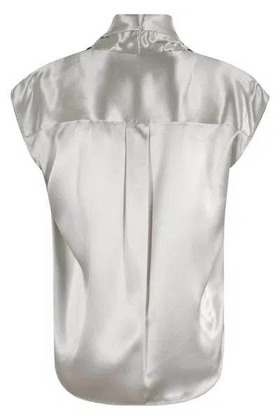 Alberta Ferretti Shiny Satin Blouse With Draped Revers In White