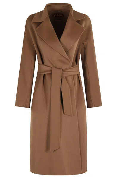 Max Mara Hazelnut Robe Coat In Cashmere Wool And Silk In Brown