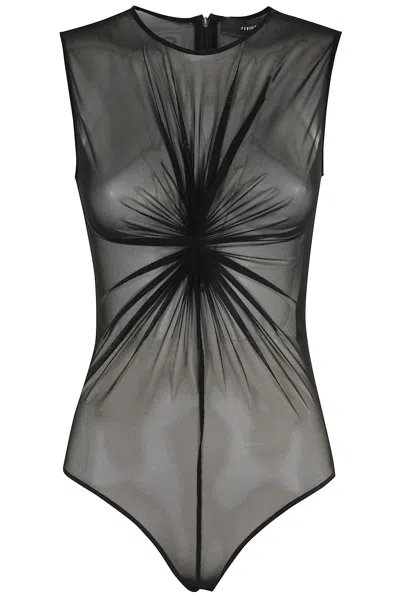 Federica Tosi Draped Tulle Bodysuit With Elegant Gathered Detail In Black