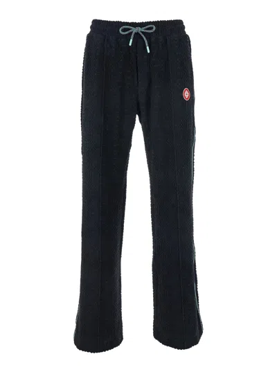 Casablanca Black Pants With All-over Embossed Monogram And Drawstring Waist In Black