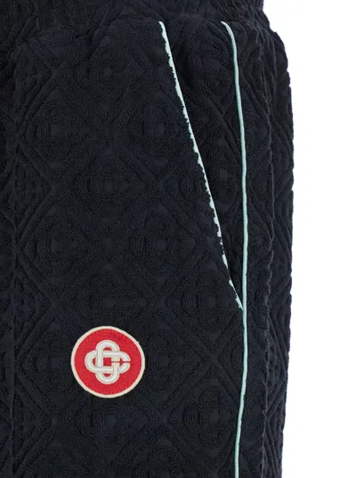 Casablanca Black Pants With All-over Embossed Monogram And Drawstring Waist In Black