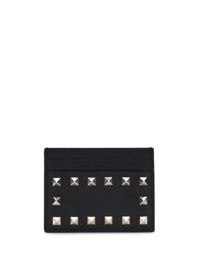 Valentino Garavani Rockstud Leather Cardholder In Black