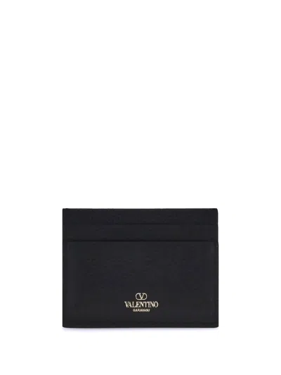 Valentino Garavani Rockstud Leather Cardholder In Black