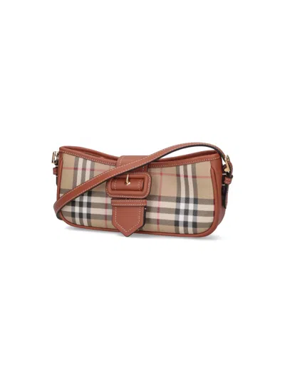 Burberry Canvas Sling Shoulder Bag With Checkered Pattern In Brown