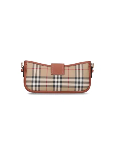 Burberry Canvas Sling Shoulder Bag With Checkered Pattern In Brown